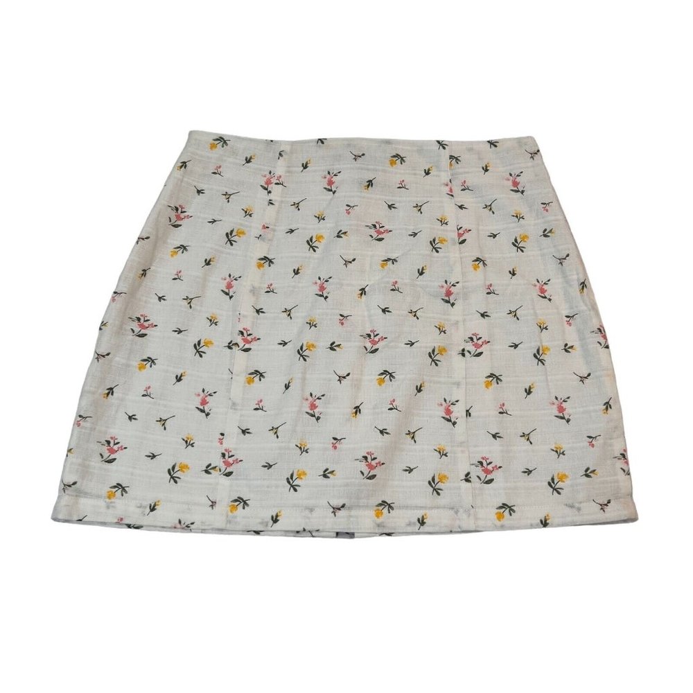 FOREVER 21 Skirt Women’s Lined Embroidered Floral White Yellow Pink Green Medium
